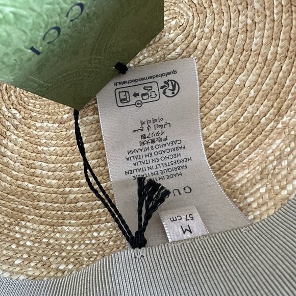 NEW GUCCI RAFFIA Wide-Brimmed Hat Straw White How GG Sz M Logo 100% Authentic - Picture 5 of 9